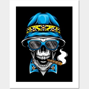 smoking skull wearing bucket hat Posters and Art